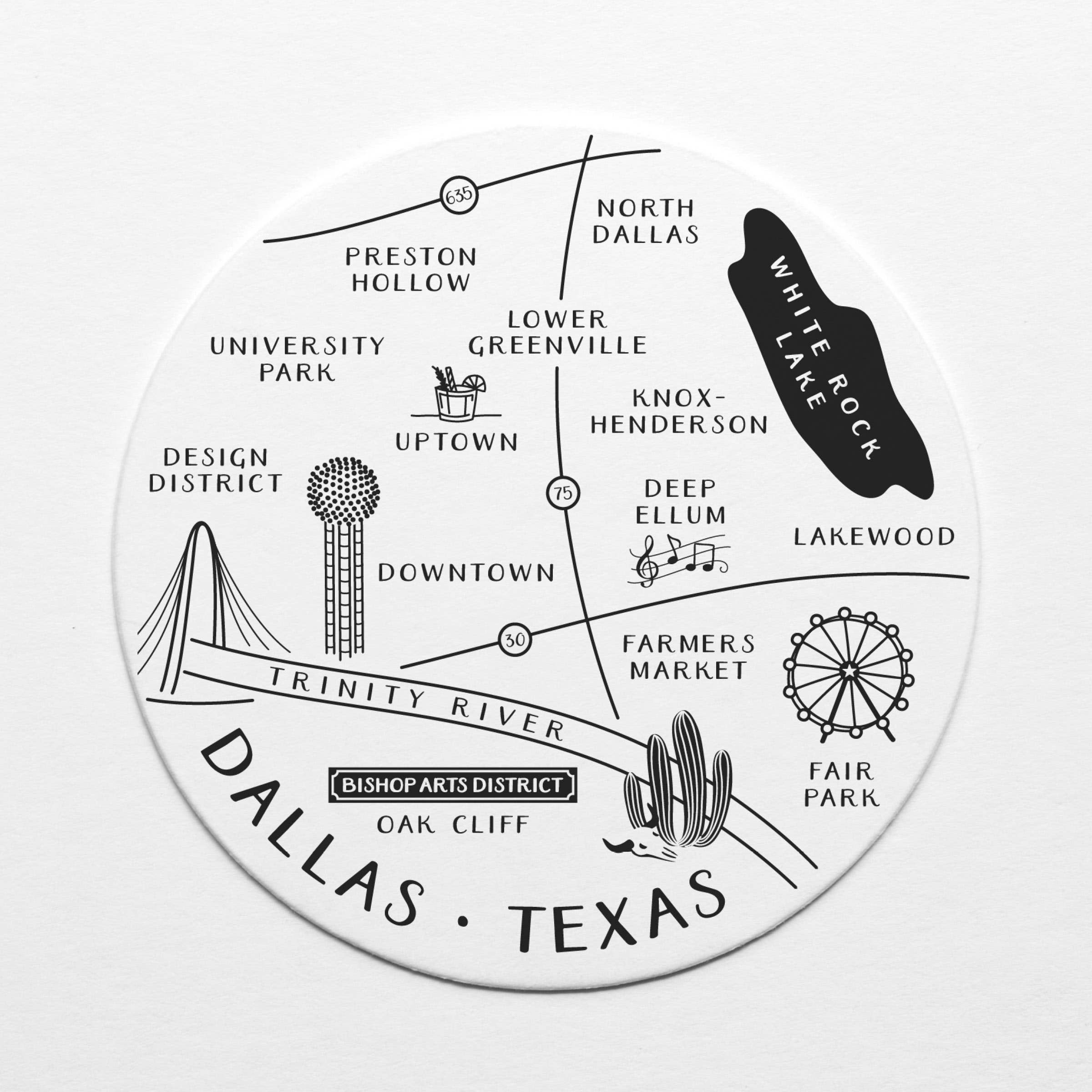 Onderkast Studio - Dallas Neighborhoods Map Coaster Set