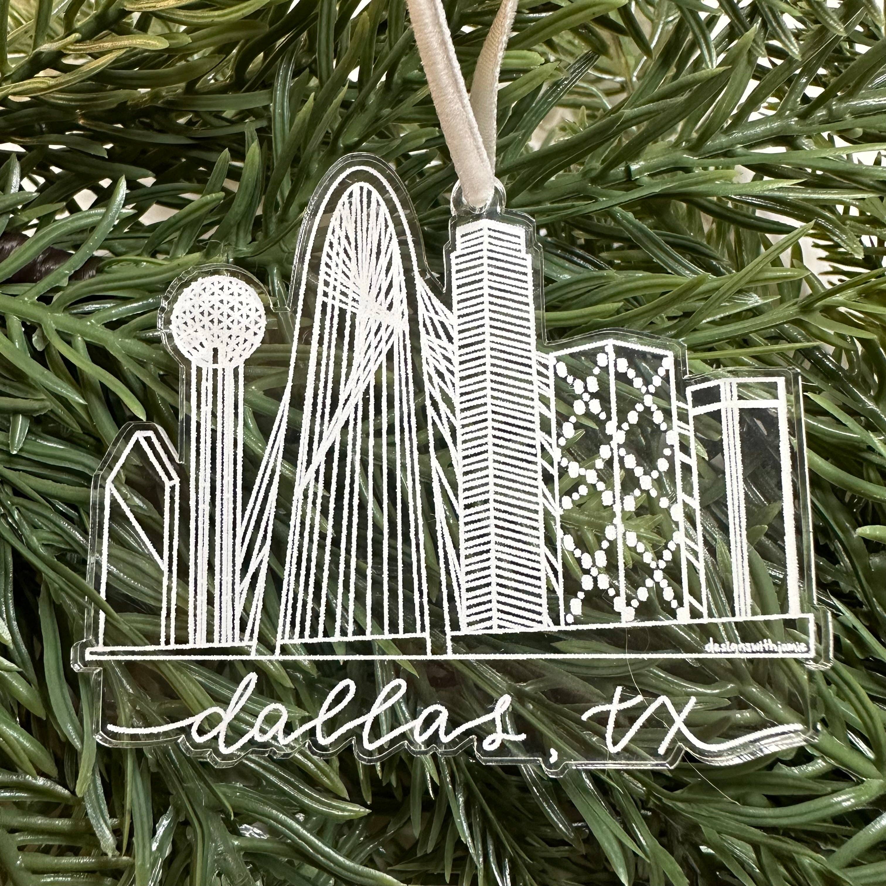 Dallas Texas Skyline Car Charm Ornament: Individually Packaged
