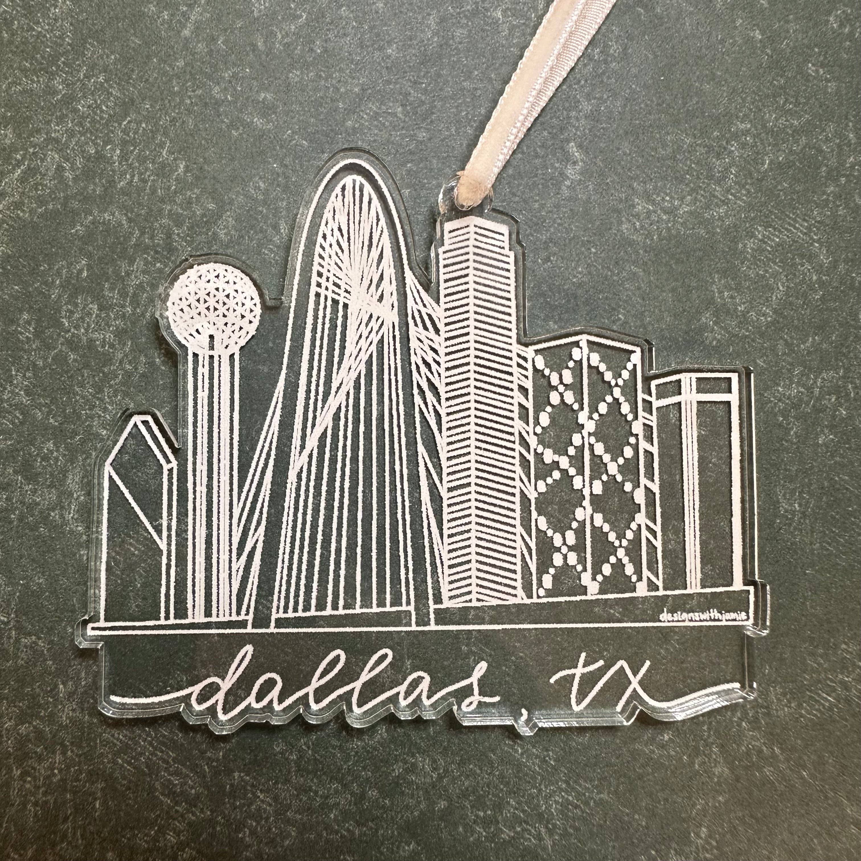 Dallas Texas Skyline Car Charm Ornament: Individually Packaged