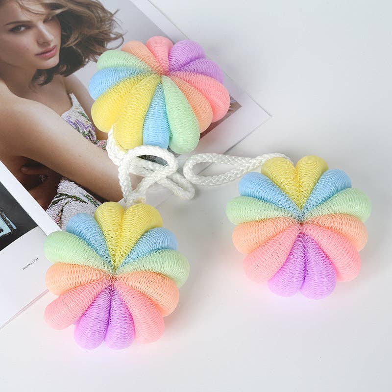 Rainbow Color Block Bath Pouf