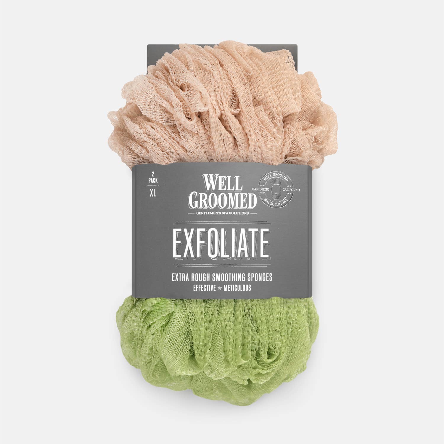 Bath Accessories Company - Well Groomed Extra Rough Smoothing Sponges - Two Pack: Beige / Sage Green