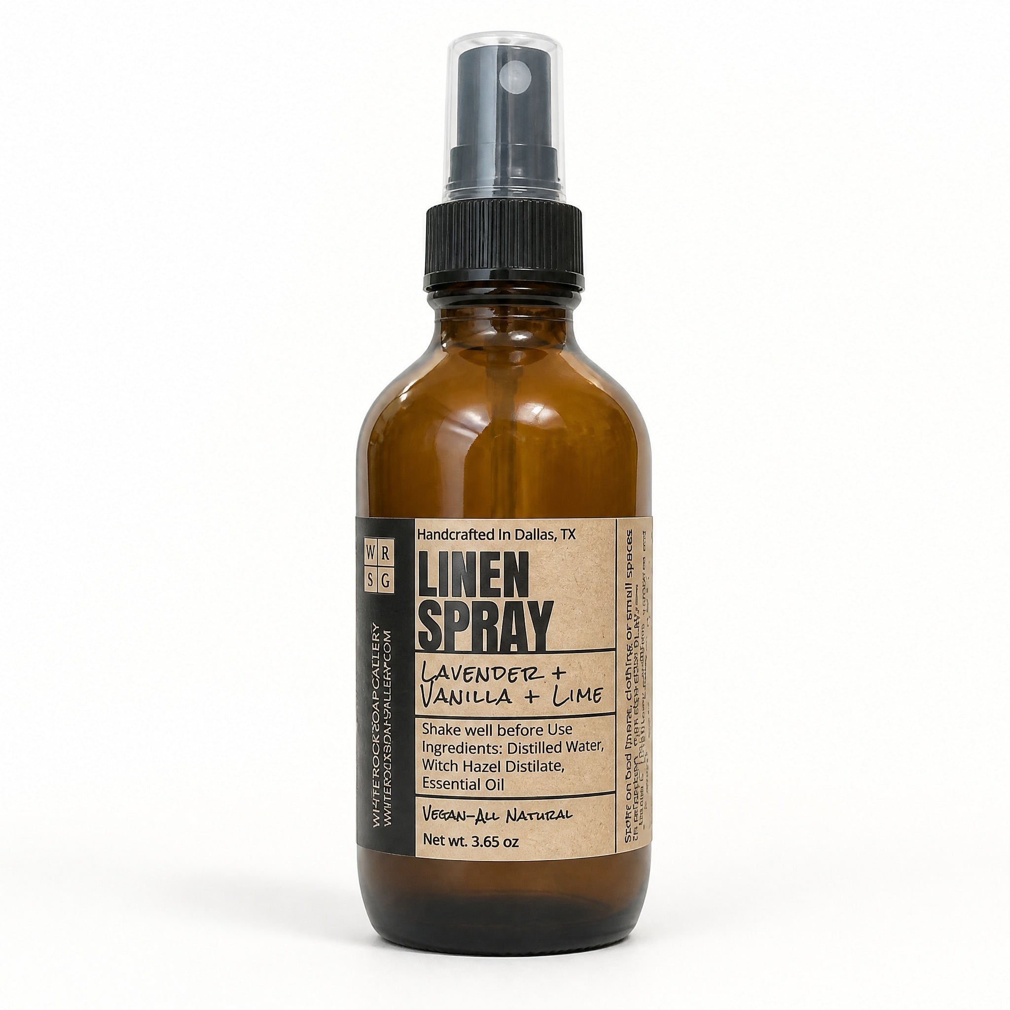 Linen Spray - Lavender + Vanilla + Lime by White Rock Soap Gallery available from White Rock Soap Gallery in Dallas