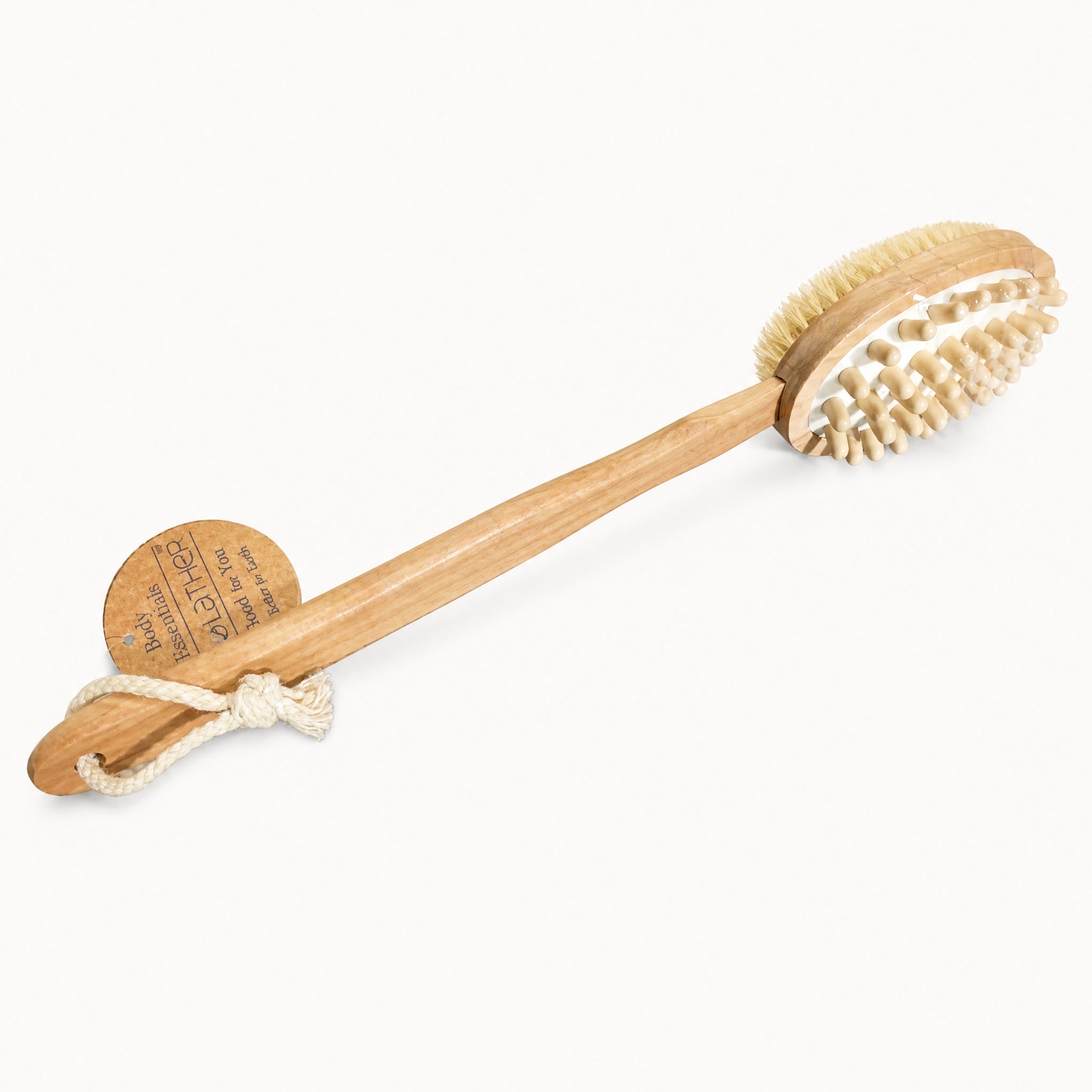 Long Handled Body Brush with Massager Opposite Side by WRSG Accessories available from White Rock Soap Gallery in Dallas