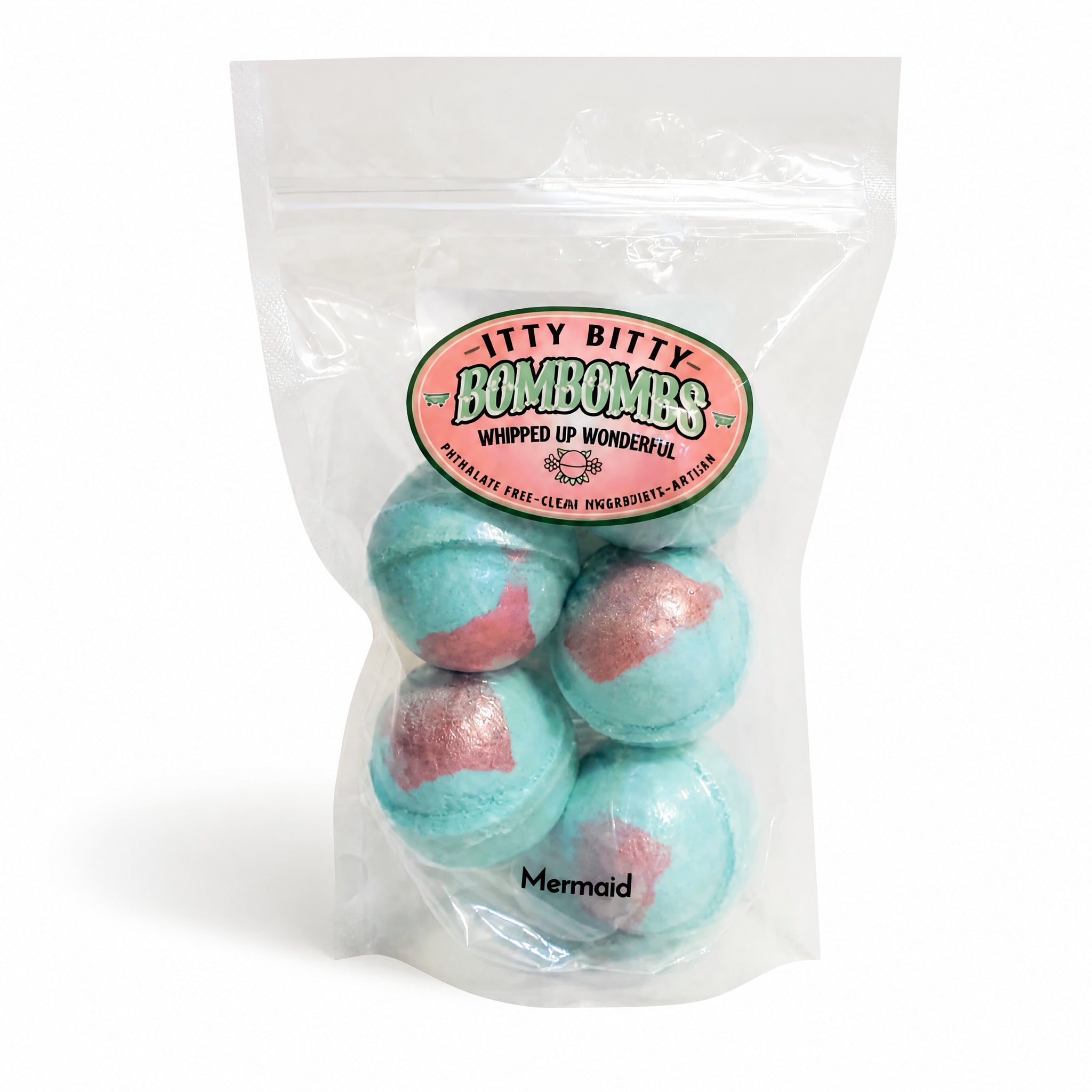Mermaid Itty Bitty BomBombs - Mini Bath bombs 5 Pcs by Whipped Up Wonderful available from White Rock Soap Gallery in Dallas