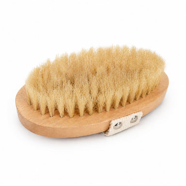 Palm held body brush with hand strap by WRSG Accessories available from White Rock Soap Gallery in Dallas