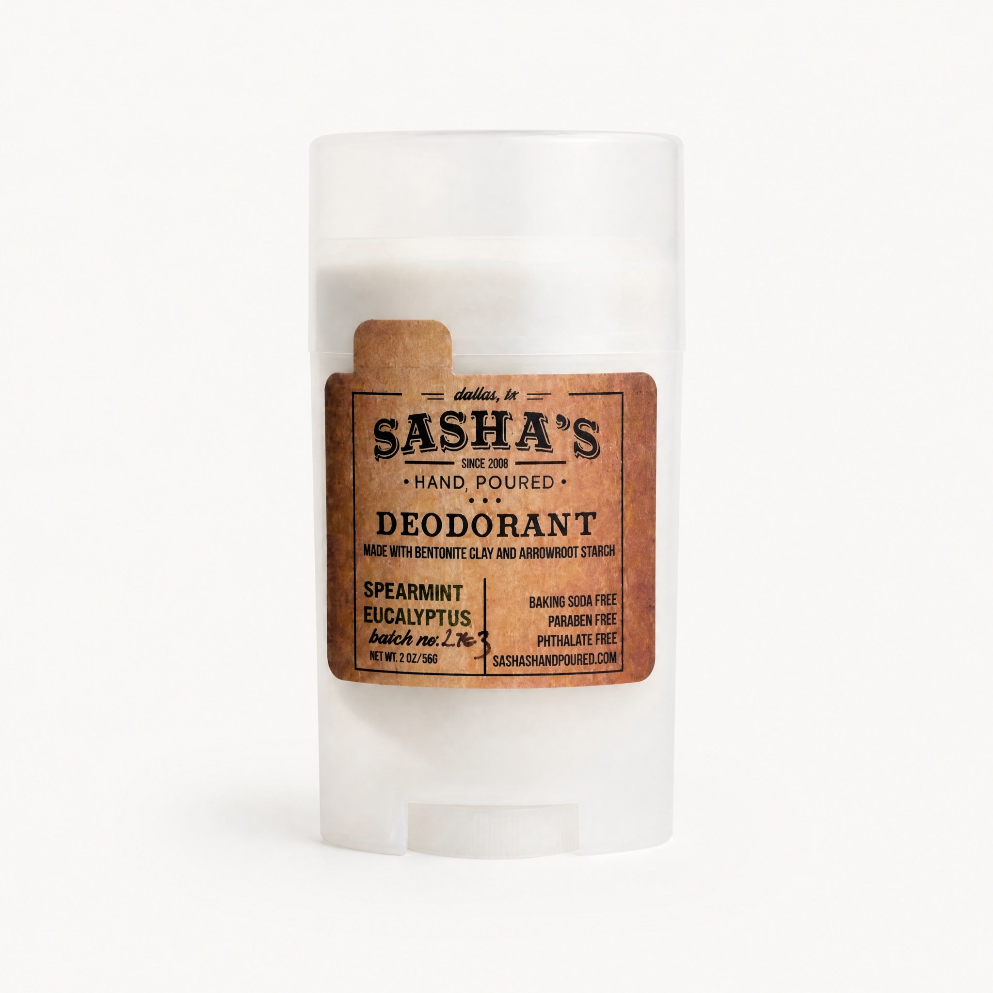 Sasha's Hand Poured Spearmint Eucalyptus Deodorant by Sasha's Hand Poured Bath and Body available from White Rock Soap Gallery in Dallas