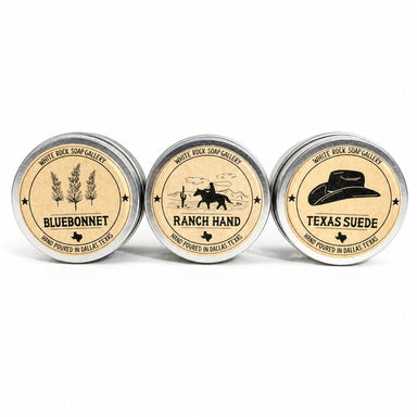 Texas Travel 4 oz Tin Soy Candle by White Rock Soap Gallery available from White Rock Soap Gallery in Dallas