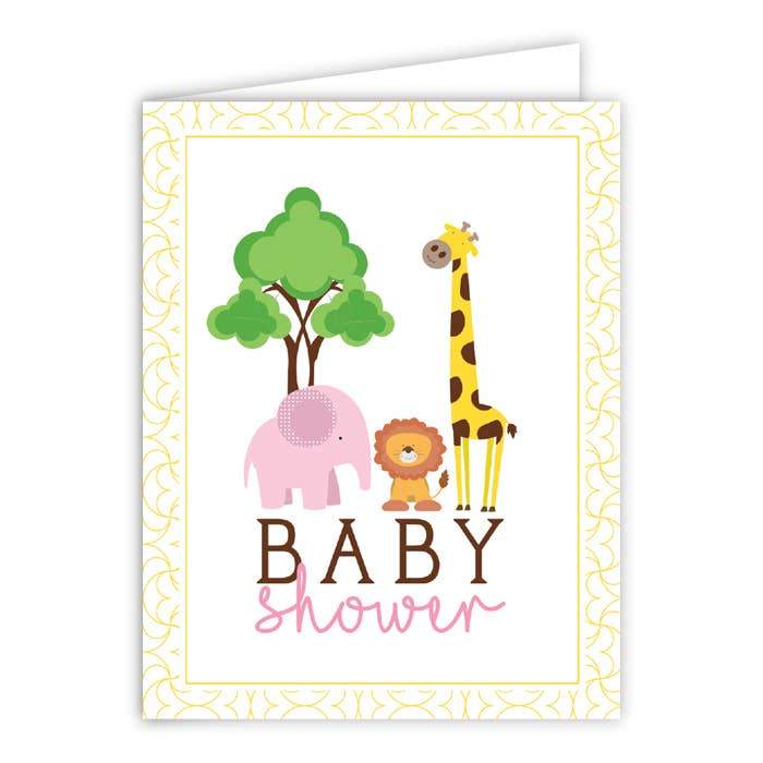 Colecciones RosanneBeck - Baby Shower Zoo Animals Pink Tarjetas de felicitación