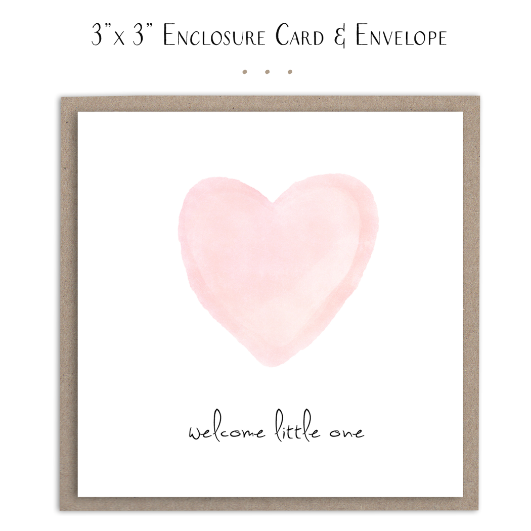 Susan Case Designs - Mini tarjeta de bienvenida a Little One - Tarjeta de niña con corazón rosa