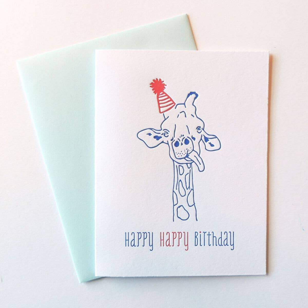 Harken Press - Tarjeta de cumpleaños con jirafa feliz