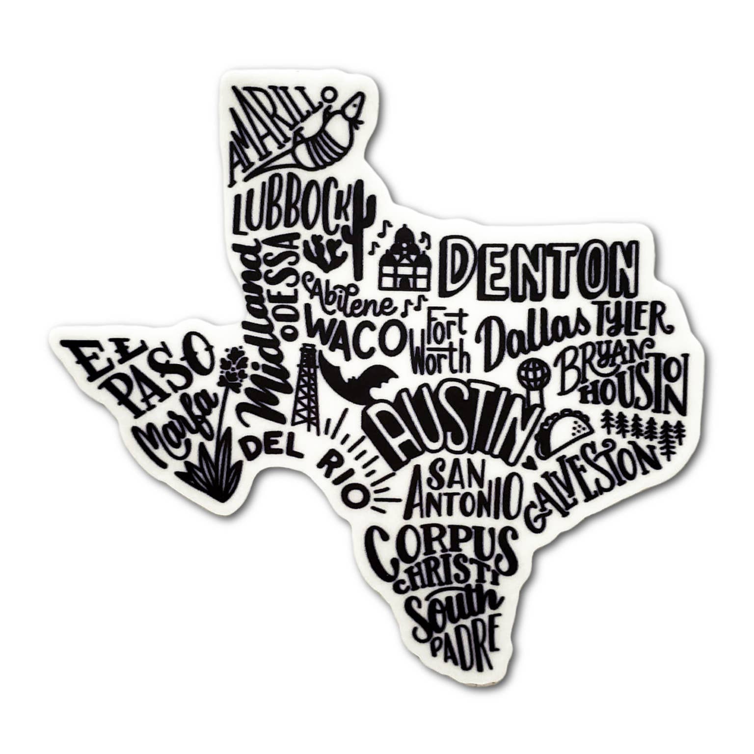 Shawna Smyth Studio - TX Cities Texas Sticker - waterproof, vinyl