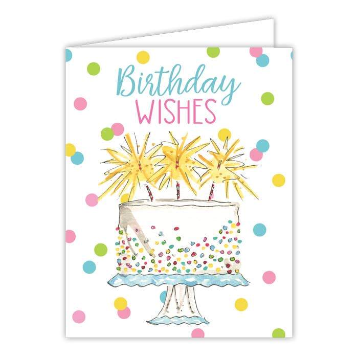 RosanneBeck Collections - Birthday Wishes White Cake With Sparklers Greeting Card